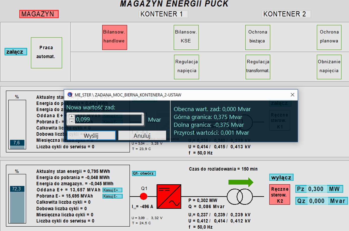 Przykład ekranu terminala magazynu energii